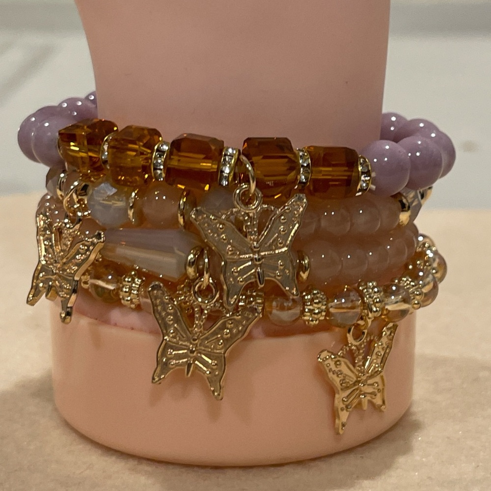 Gold Butterfly Charm Beaded Bracelets